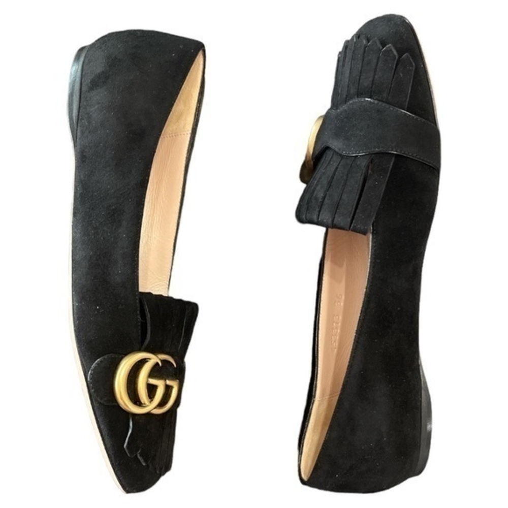 GUCCI Marmont GG Black Suede Fringe Loafer Flats Size 36 NWOB - Picture 4 of 8
